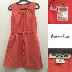 STEVEN ALAN COTTON SLEEVELESS WOVEN DRESS. CORAL